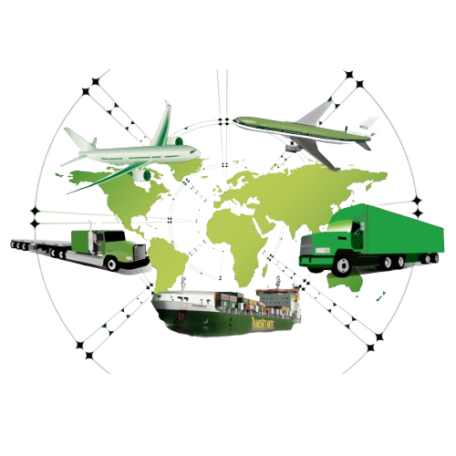 Global freight services with container ship, air cargo, and inspectors representing FCL, LCL, Air Cargo, and Pre‑Shipment Inspection